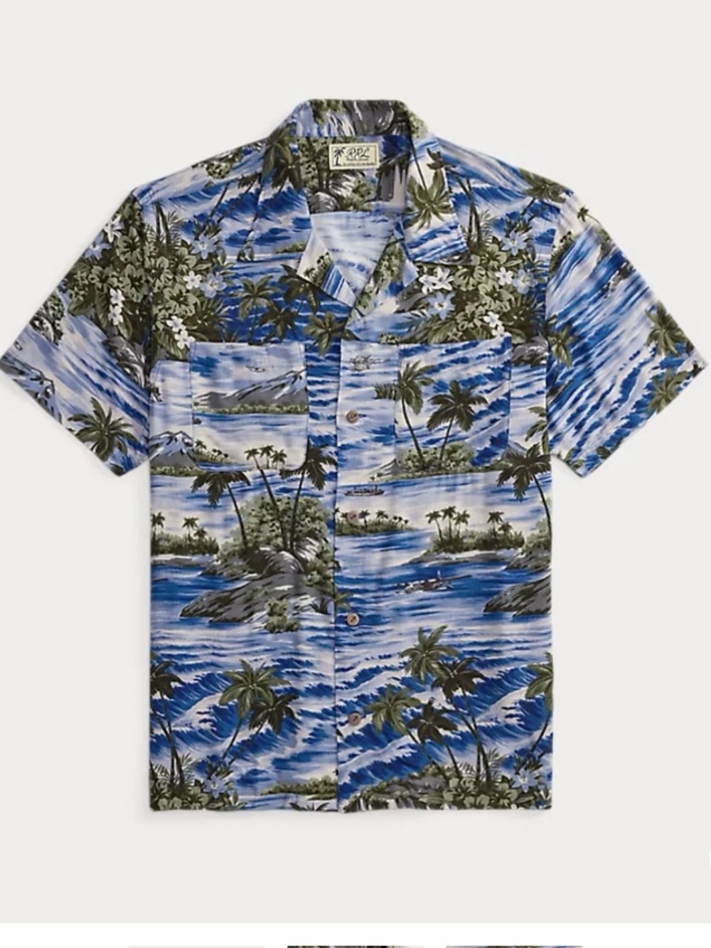RRL DOUBLE RL
TROPICAL-PRINT CAMP SHIRT IN BLUE MULTI
